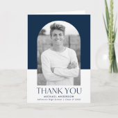 Moderne Arch Navy Colour Block Photo Afstuderen Bedankkaart (Voorkant)
