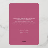 Moderne Arch | Paars Floral Foto Afstuderen Folie Uitnodiging (Achterkant)