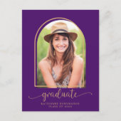 Moderne Arch Paars Gold Photo Afstuderen Aankondigingskaart (Voorkant)