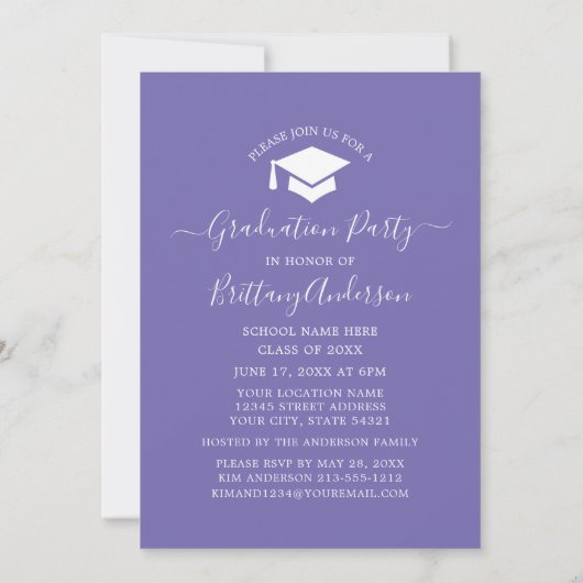 Moderne Arch Periwinkle Graduation Party Kaart (Achterkant)