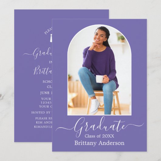 Moderne Arch Periwinkle Graduation Party Kaart (Voorkant / Achterkant)