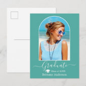 Moderne Arch Pet Calligrafie Blauwgroen Afstuderen Briefkaart (Voorkant / Achterkant)