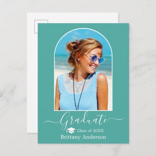 Moderne Arch Pet Calligrafie Blauwgroen Afstuderen Briefkaart (Voorkant / Achterkant)