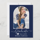 Moderne Arch Pet Calligrafie Foto Blue Afstuderen Aankondiging (Voorkant)