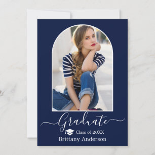 Moderne Arch Pet Calligrafie Foto Blue Afstuderen Aankondiging
