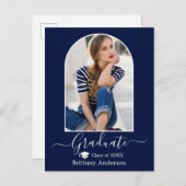 Moderne Arch Pet Calligrafie Foto Blue Afstuderen Briefkaart (Voorkant / Achterkant)