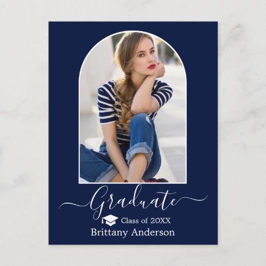 Moderne Arch Pet Calligrafie Foto Blue Afstuderen Briefkaart (Voorkant)