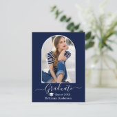 Moderne Arch Pet Calligrafie Foto Blue Afstuderen Briefkaart (Staand voorkant)