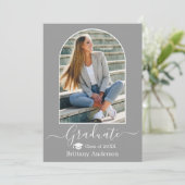 Moderne Arch Pet Calligrafie Gray Afstuderen Aankondiging (Staand voorkant)