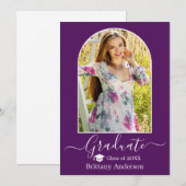 Moderne Arch Pet Calligrafie Paars Afstuderen Aankondiging (Voorkant / Achterkant)