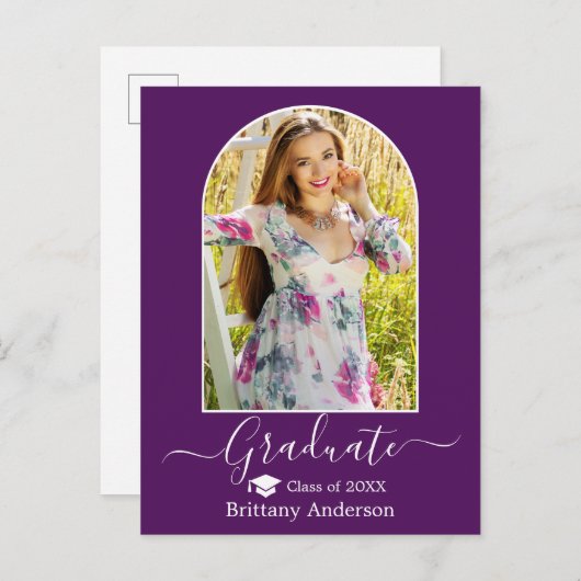 Moderne Arch Pet Calligrafie Paars Afstuderen Briefkaart (Voorkant / Achterkant)