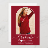 Moderne Arch Pet Calligrafie Rood Afstuderen Aankondiging (Voorkant / Achterkant)