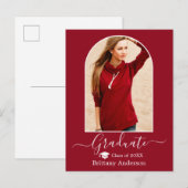 Moderne Arch Pet Calligrafie Rood Afstuderen Briefkaart (Voorkant / Achterkant)