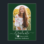 Moderne Arch Pet Calligraphy Green Afstuderen Briefkaart<br><div class="desc">Moderne Arch Photo Lijst - Trendy Calligraphy Script - Foto Afstuderen Annountion Briefkaart - Green - Graduy Cap</div>