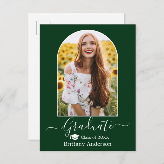 Moderne Arch Pet Calligraphy Green Afstuderen Briefkaart (Voorkant / Achterkant)