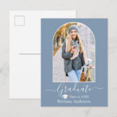 Moderne Arch Pet Dusty Blue Photo Afstuderen Briefkaart (Voorkant / Achterkant)