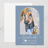 Moderne Arch Pet Stusty Blue Afstuderen Aankondiging (Voorkant / Achterkant)