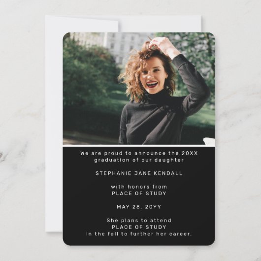 Moderne Arch Photo Black & White Afstuderen Aankondiging (Achterkant)