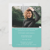 Moderne Arch Photo Blauwgroen Afstuderen Aankondiging (Achterkant)