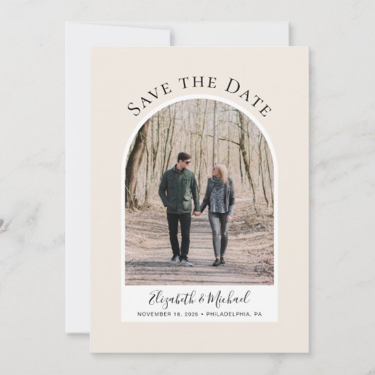 Moderne Arch Photo Cream Save The Date (Voorkant)