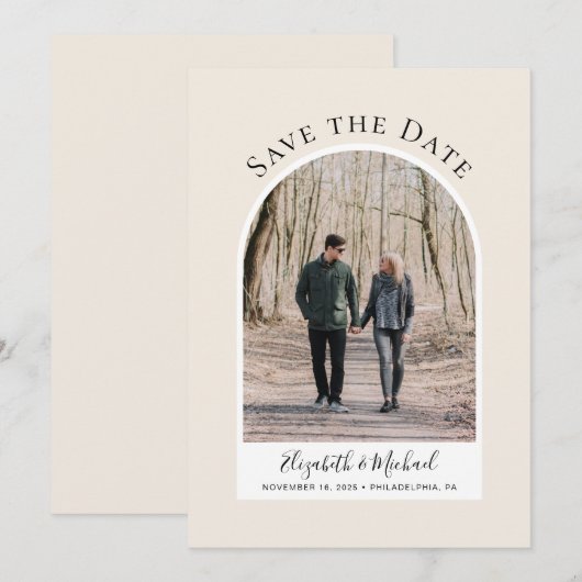 Moderne Arch Photo Cream Save The Date (Voorkant / Achterkant)