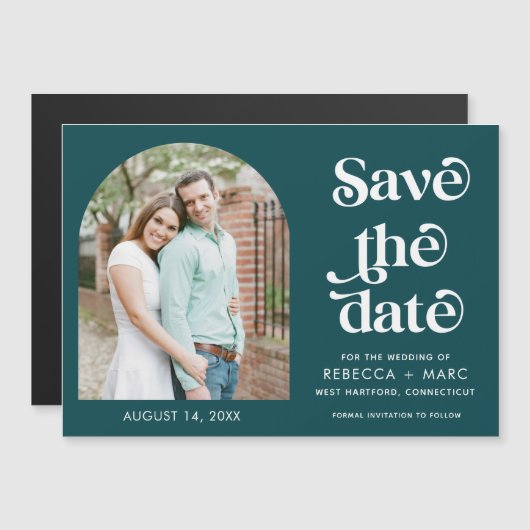 Moderne Arch Photo Emerald Wedding Save the Date (Voorkant / Achterkant)