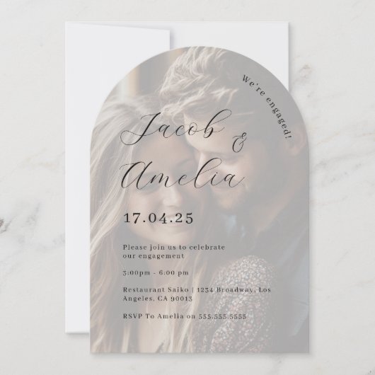 Moderne Arch Photo Engagement Party Kaart (Voorkant)