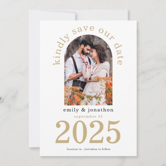 Moderne Arch Photo Gold Wedding Save The Date (Voorkant)