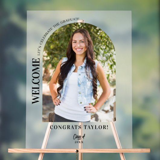 Moderne Arch Photo Graduation Party Welkom Frosted Acryl Bord (Neutraal)