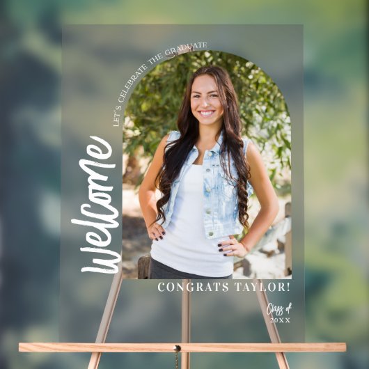 Moderne Arch Photo Graduation Party Welkom Frosted Acryl Bord (Neutraal)