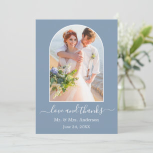 Moderne Arch Photo Lijst Dusty Blue Wedding Bedankkaart