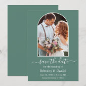 Moderne Arch Photo Lijst Eucalyptus Green Save The Date (Voorkant / Achterkant)