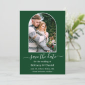 Moderne Arch Photo Lijst Green Save The Date (Staand voorkant)