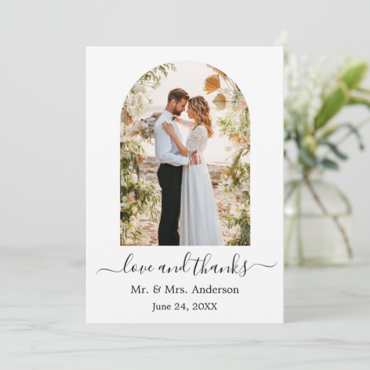 Moderne Arch Photo Lijst Love and Bedankt Wedding (Staand voorkant)