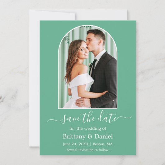 Moderne Arch Photo Lijst Neo Mint Green Save The Date (Voorkant)