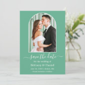 Moderne Arch Photo Lijst Neo Mint Green Save The Date (Staand voorkant)
