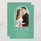 Moderne Arch Photo Lijst Neo Mint Green Save The Date (Voorkant / Achterkant)