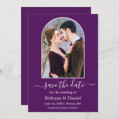 Moderne Arch Photo Lijst Paars Save The Date (Voorkant / Achterkant)