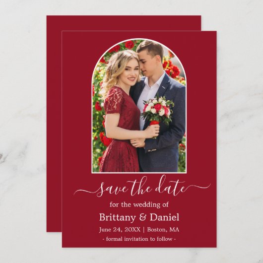 Moderne Arch Photo Lijst Red Save The Date (Voorkant / Achterkant)
