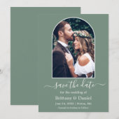 Moderne Arch Photo Lijst Sage Green Save The Date (Voorkant / Achterkant)