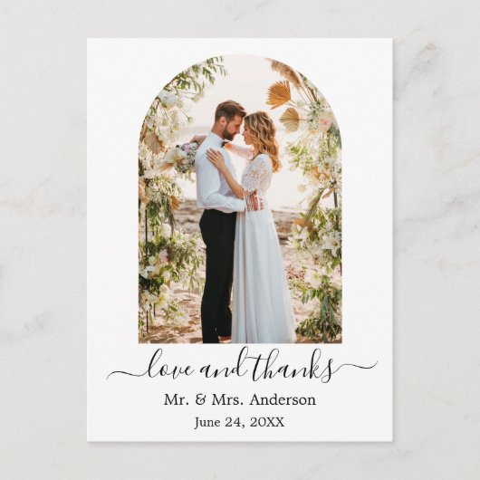 Moderne Arch Photo Lijst Wedding Love and Bedankt Briefkaart (Voorkant)