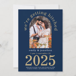Moderne Arch Photo Navy Gold Wedding Save the Date Kaart