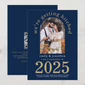 Moderne Arch Photo Navy Gold Wedding Save the Date Kaart (Voorkant / Achterkant)