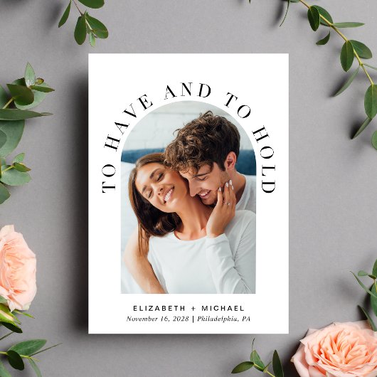 Moderne Arch Photo QR Code All in One Wedding Kaart