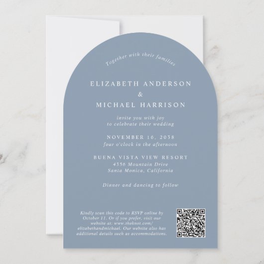 Moderne Arch Photo QR Code All in One Wedding Kaart (Achterkant)