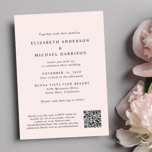 Moderne Arch Photo QR-code in één roze bruiloft Kaart