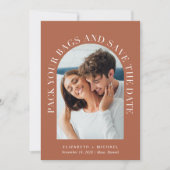 Moderne Arch Photo Terracotta Destination Wedding Save The Date (Voorkant)