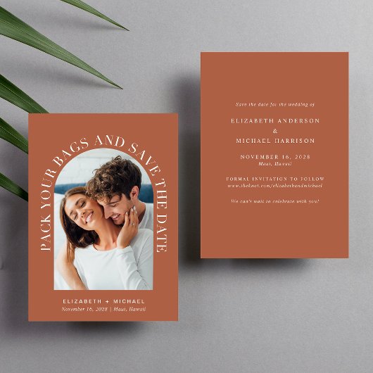 Moderne Arch Photo Terracotta Destination Wedding Save The Date