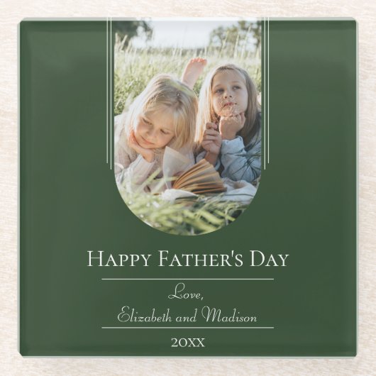Moderne Arch Photo Vaderdag | Emerald Green Glazen Onderzetter (Voorkant)