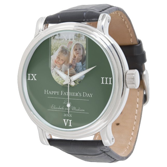 Moderne Arch Photo Vaderdag | Emerald Green Horloge (Gekanteld)